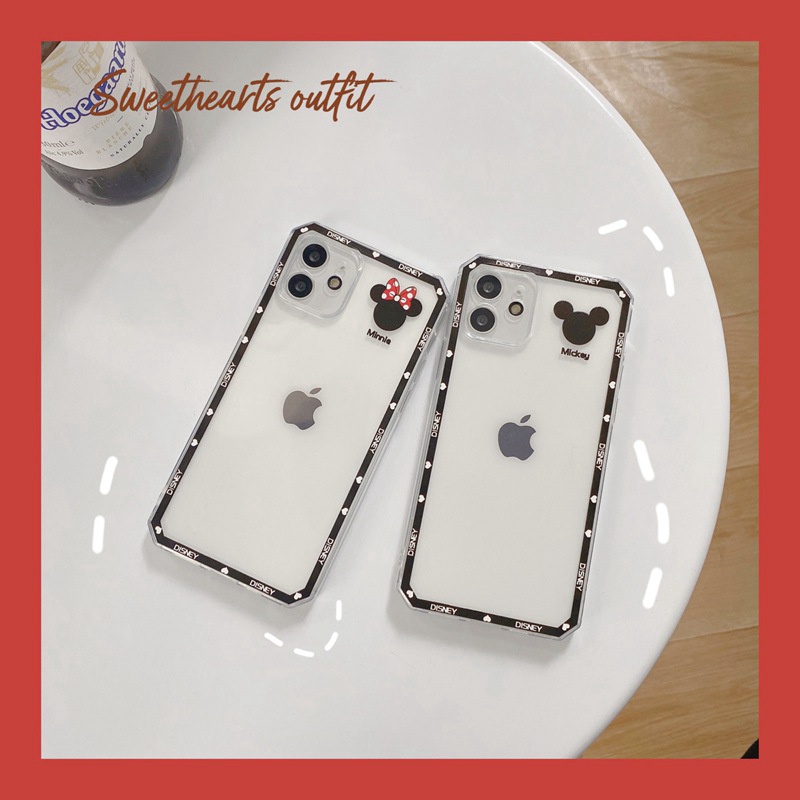 Cube Black Mickey &amp; Minnie Soft Case iP iPhone 7 8 + Plus X XR SE 2020 XS Max 11 12 13 Pro Max Clear Casing Apple