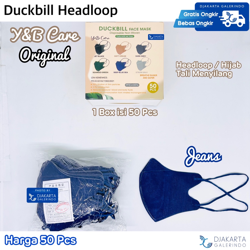 Masker Duckbill Headloop / Duckbill Hijab Mix Warna 1 Box isi 50 Pcs