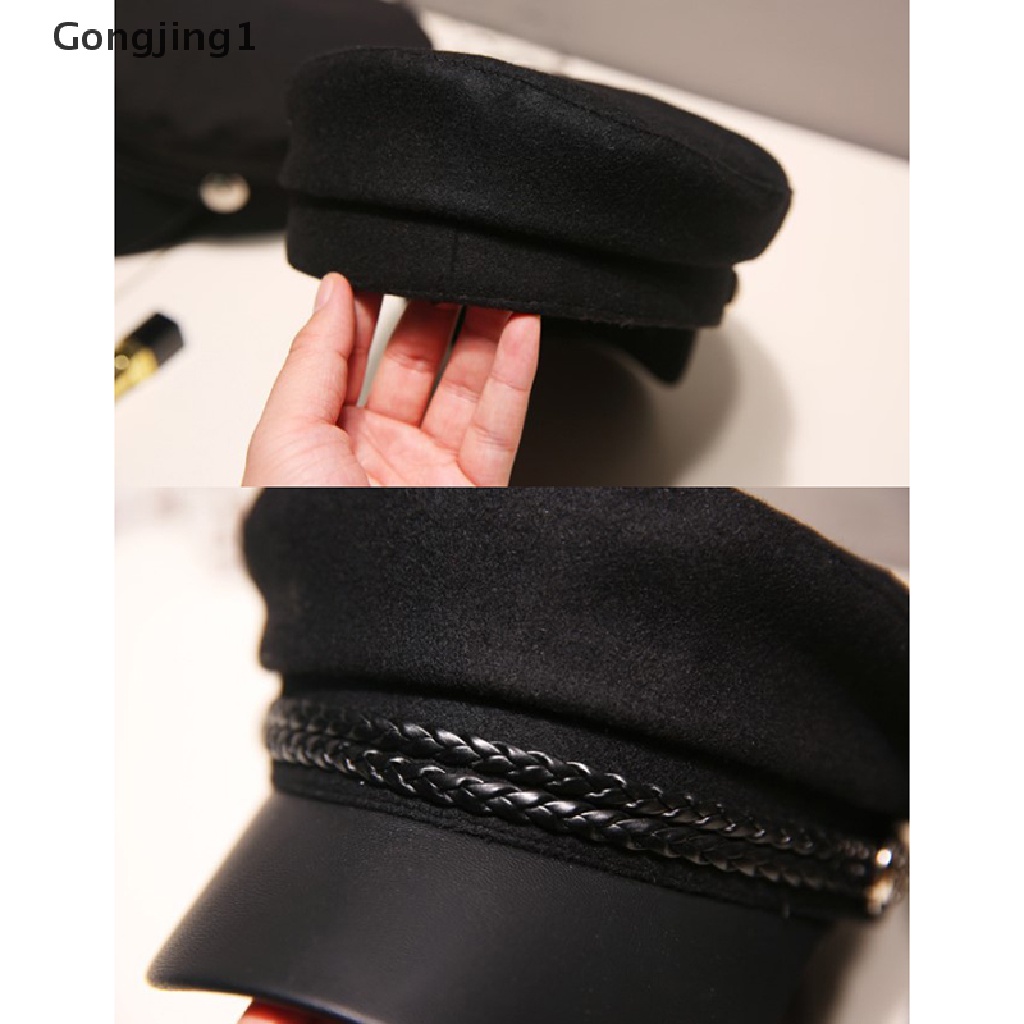 Gongjing1 Topi Cadet Kapten Pelaut Militer Bahan Kulit Untuk Travel