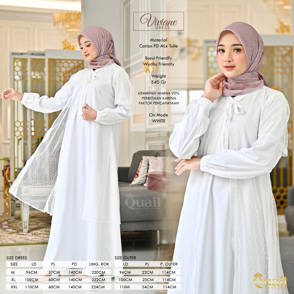 VIVIANE Dress Gamis Outer pisah Quail Hijab Bahan katun mix tile Ori Murah