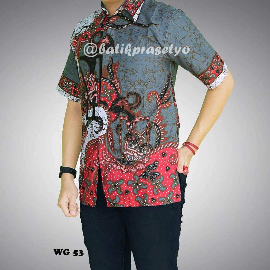 KEMEJA BATIK MOTIF WAYANG PANDAWA ABU-ABU WG53