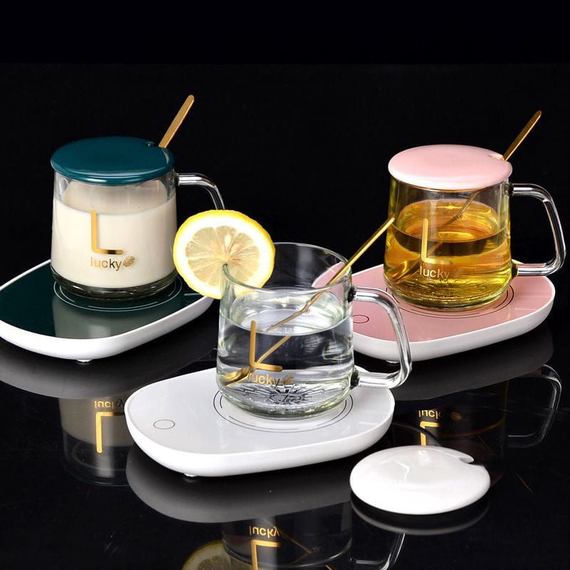 Mugg cangkir bening elektrik set pemanas penghangat kopi teh coffee gelas