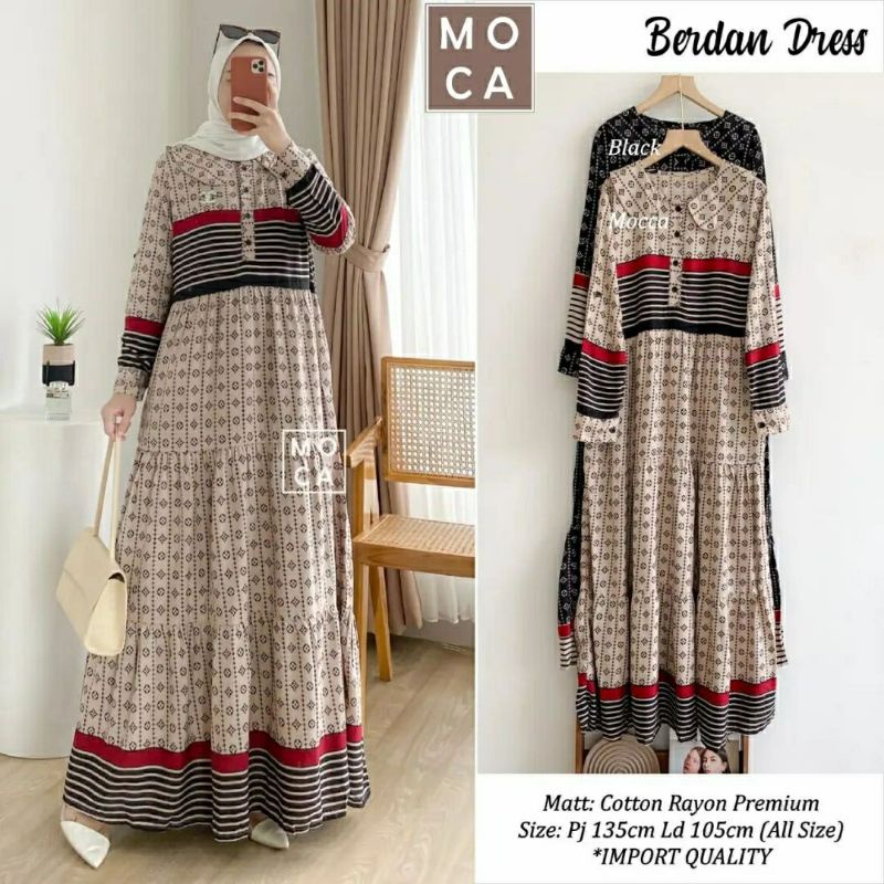 Berdan Dress, GAMIS MUSLIM CANTIK FIT XL LD 104 BAHAN KATUN RAYON PREMIUM TERMURAH MODIS KEKINIAN OOTD