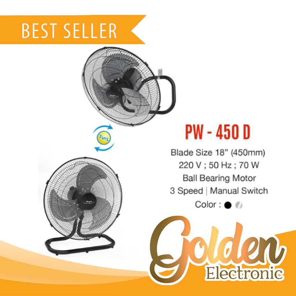 Maspion PW-450D Kipas Angin 2 in 1 (Desk Fan &amp; Wall Fan) 18 Inch PW-450 D 18&quot;