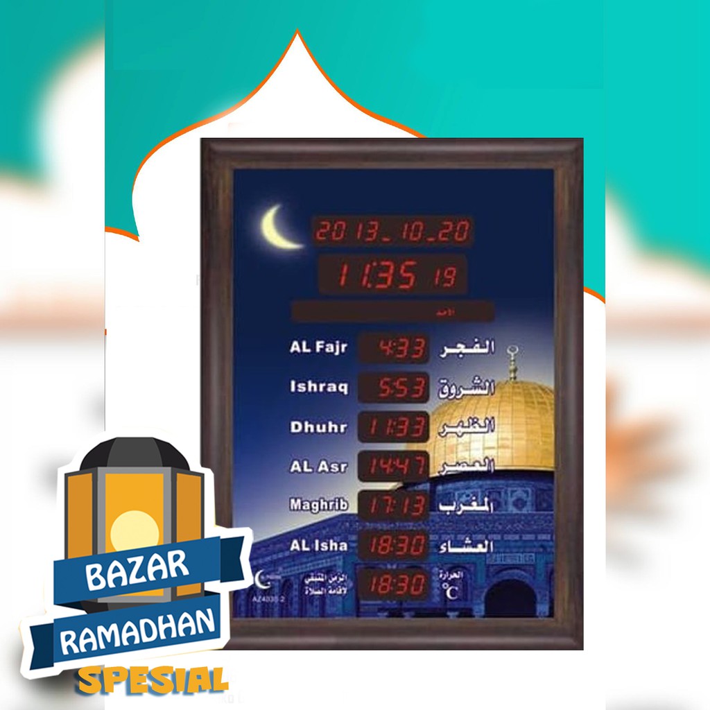 Digital Jam Azan Sholat Dinding Masjid Clock AZ4030-2 Ukuran 40 X 30 CM