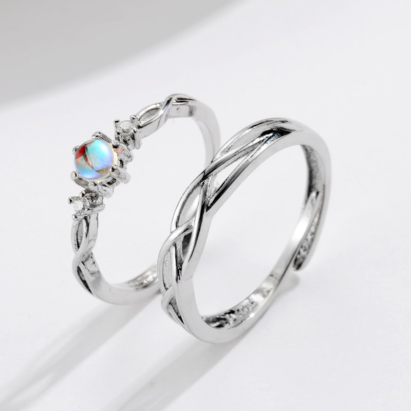 Cincin Moonstone Warna Silver Untuk Pasangan