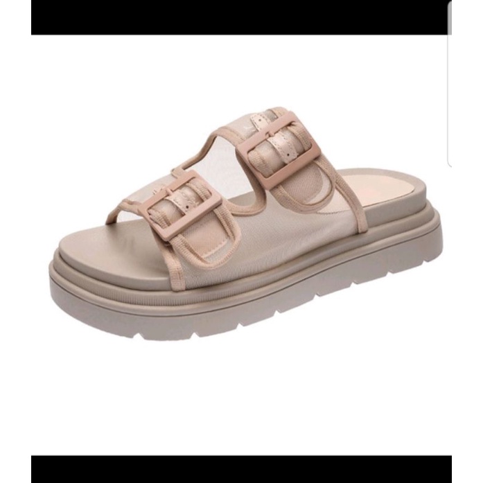 DOUBLE STRAP BUCKLE SANDAL FASHION WANITA IMPORT