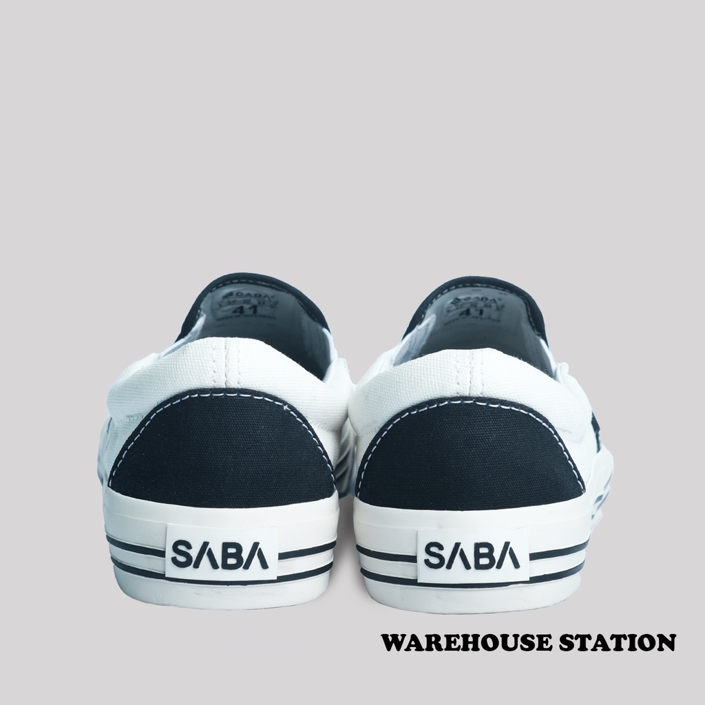 SABA Vintage 2.0 Slip On Half Black White - Sepatu Sneakers Casual Pria Wanita