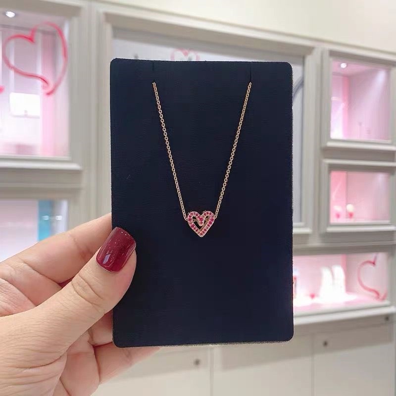 Pandora Kalung 925 Silver Rose Gold 18K Dengan Liontin Hati Aksen Berlian Kubik Zirkonia Untuk Wanita