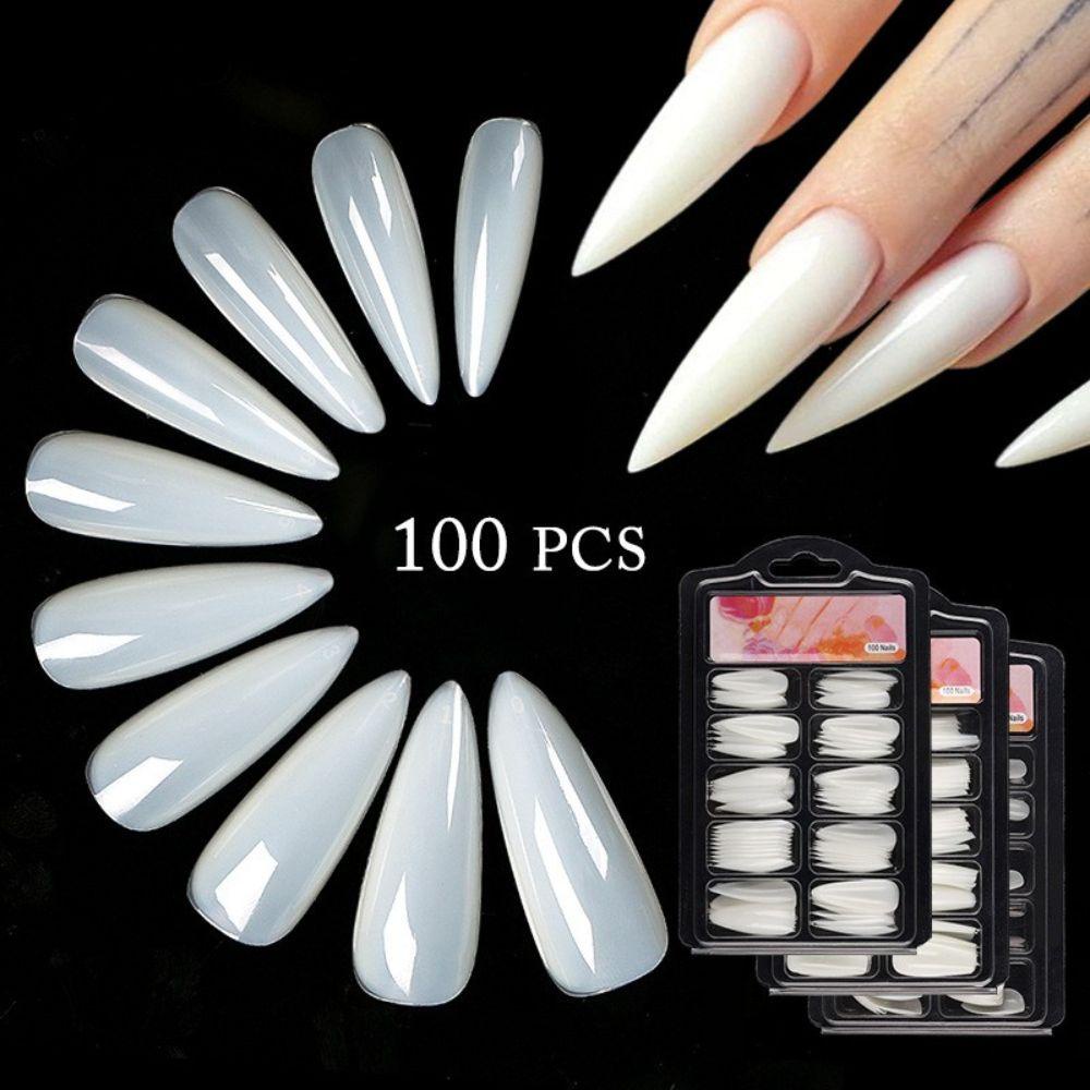 Agustina Almond Kuku Palsu Dilepas 100pcs Warna Alami Kuku Salon Nail Extension Kuku Buatan