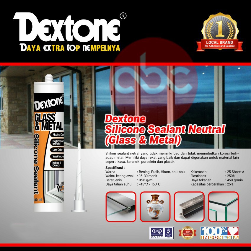 Dextone Silicone Sealant Lem Kaca &amp; Metal Neutral Cure Indoor Outdoor