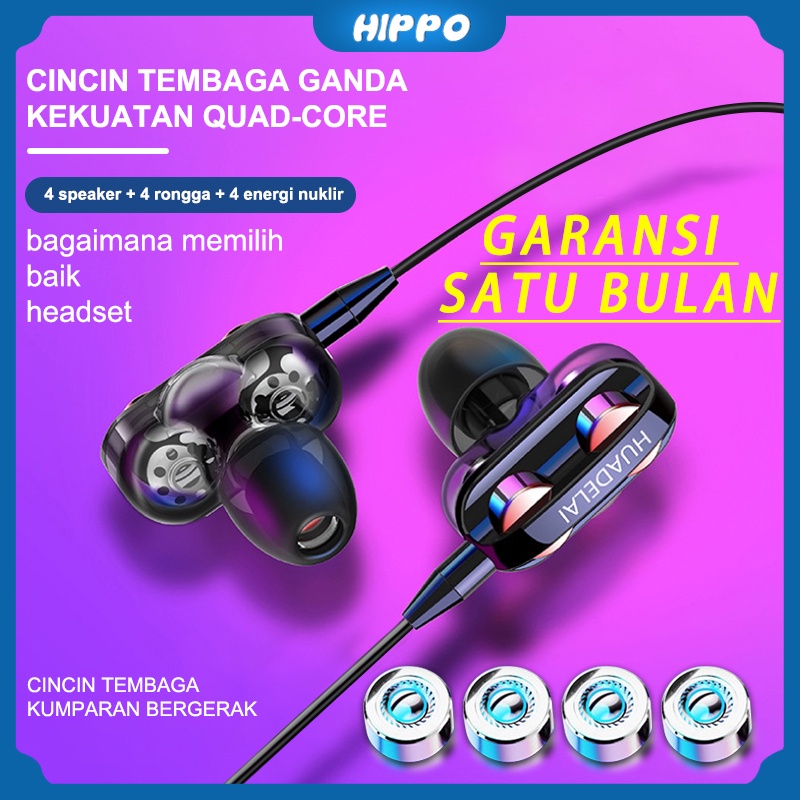 Headset 4D Bass Double Speaker Stereo Dual Drive With Micphone Earphone Murah