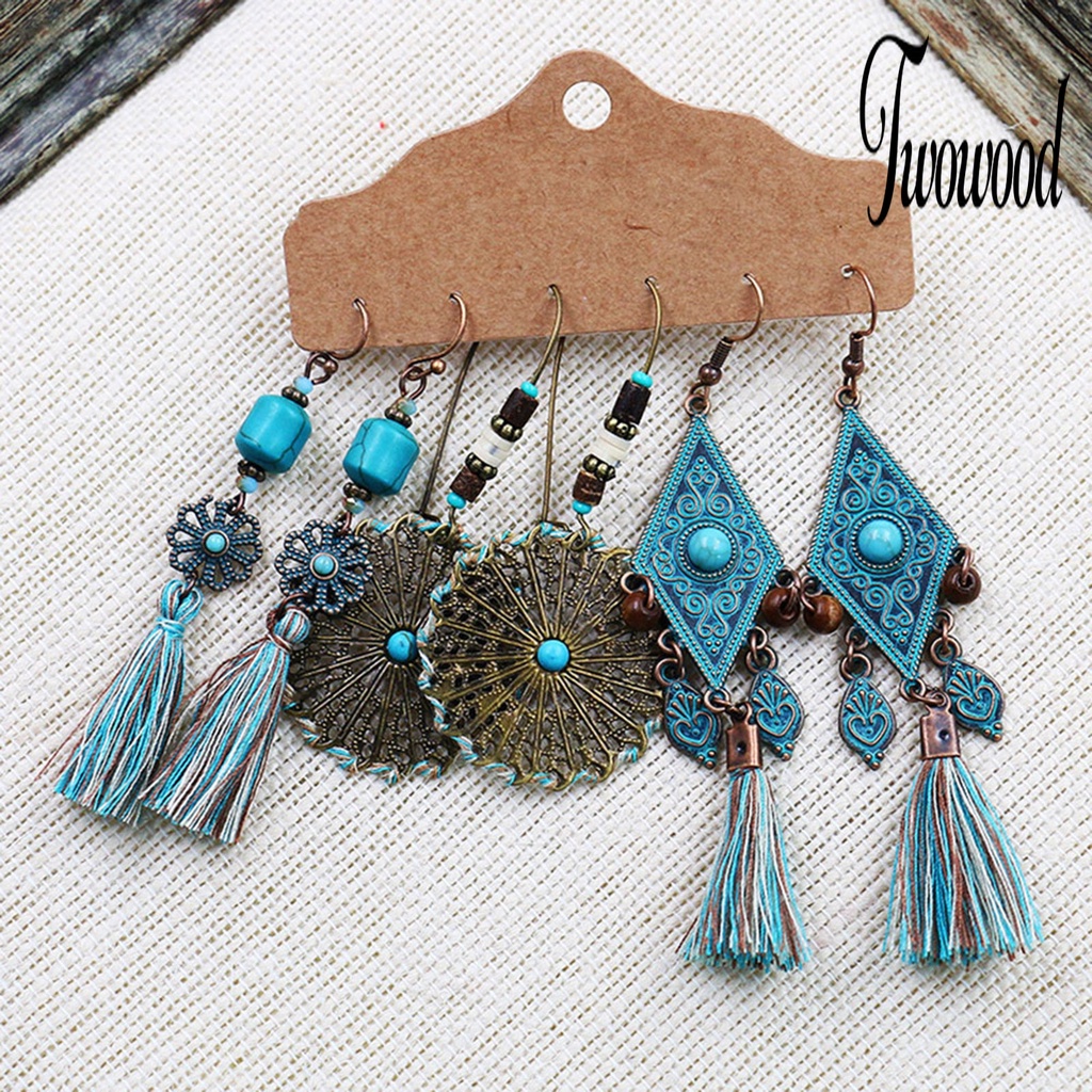 3 Pasang / Set Anting Rumbai Menjuntai Bahan Alloy Gaya Bohemian Untuk Wanita