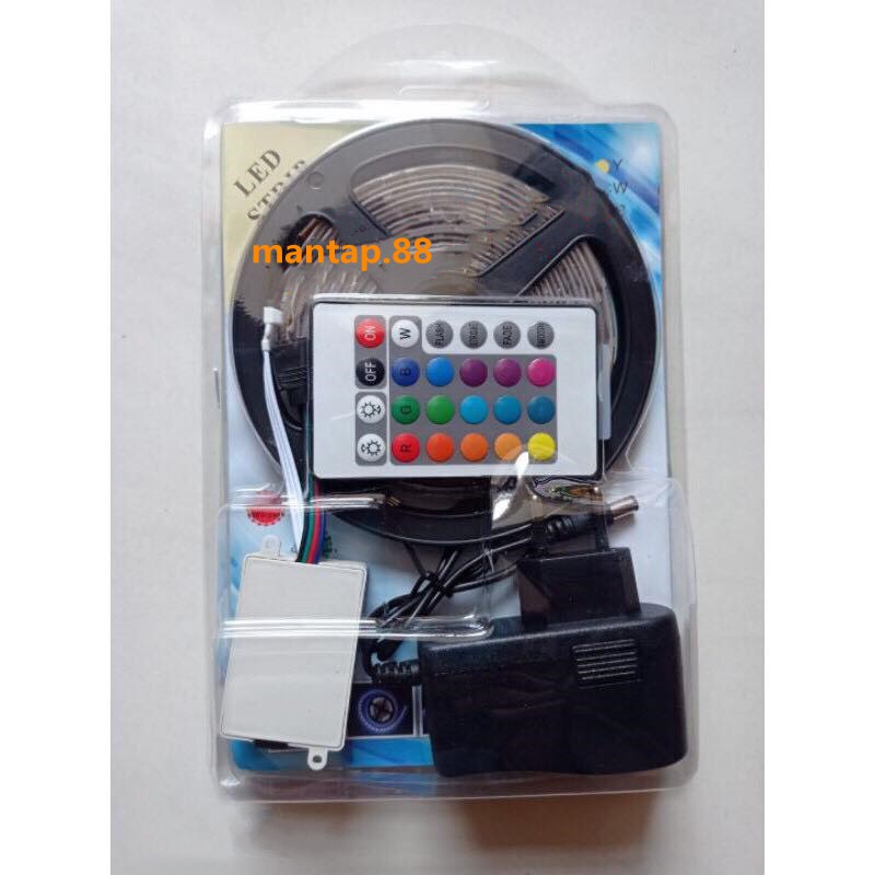 LAMPU LED STRIP 2835 5M RGB SETSMD WARNA WARNI IP65 AC 220V ADAPTOR + REMOTE+MODUL