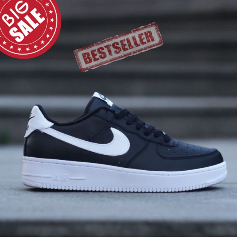 Sepatu  Air Force 1 Low Black List White Sol White Original Premium Sneakers Pria