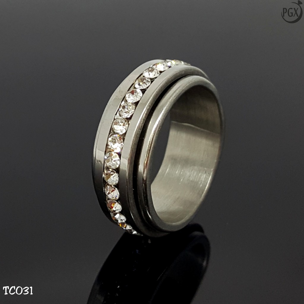 PGX Cincin Titanium Couple Berlian Aksesoris Fashion Perhiasan Anti Karat - TC031