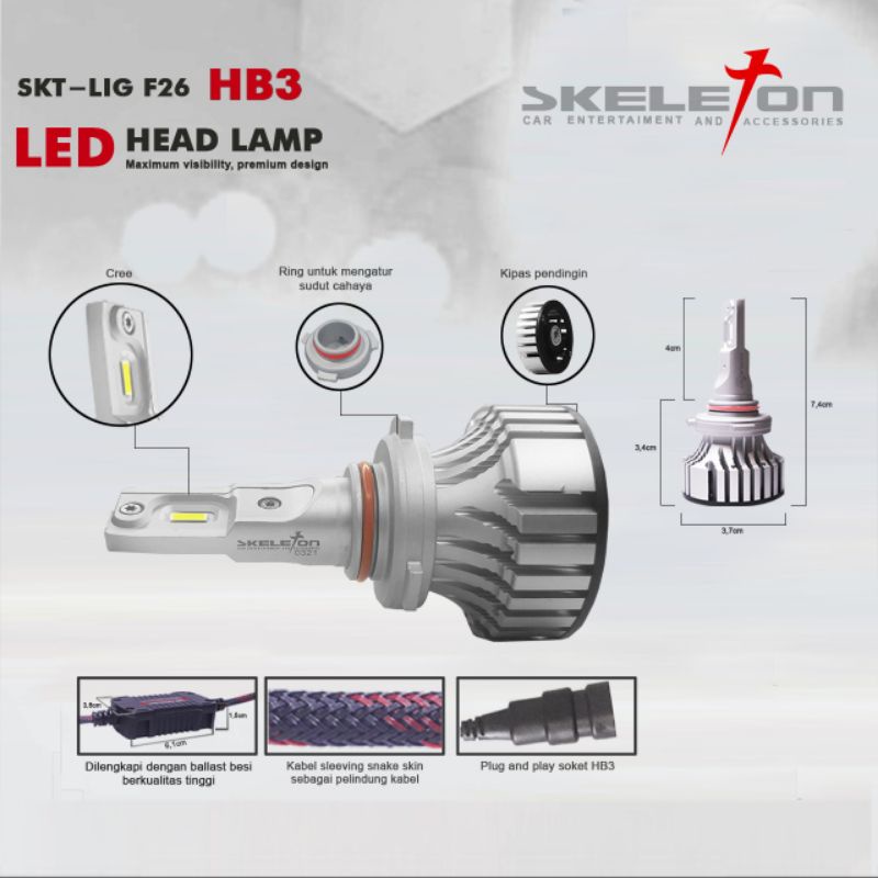 LAMPU MOBIL LED H4 / H11 / H7 / HB3 / HB4 SKELETON SKT-LIG F26