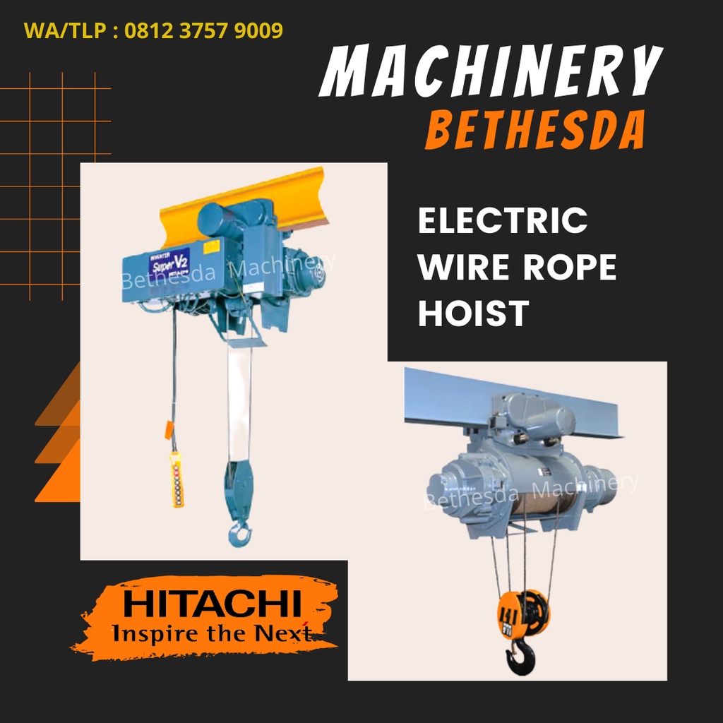 Wire Rope Hoist 10 Ton 8 Meter Merk Hitachi 3 Phase