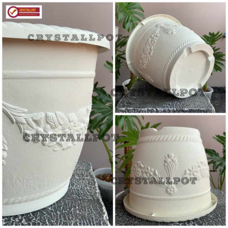 Pot bunga tanaman putih shallom 35cm - tebal