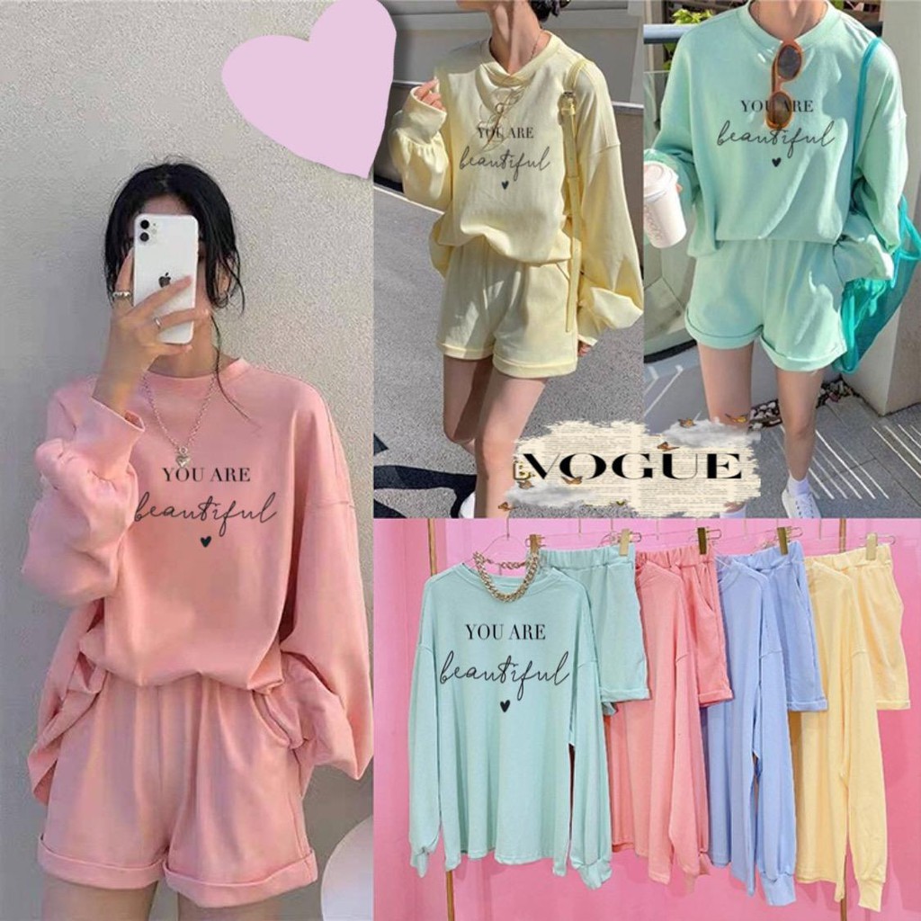 baju SETELAN SWEATER JUMBO wanita YOU ARE BEAUTIFUL- konveksi murah