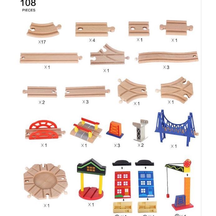 108 pcs wooden train set / mainan rel kereta api