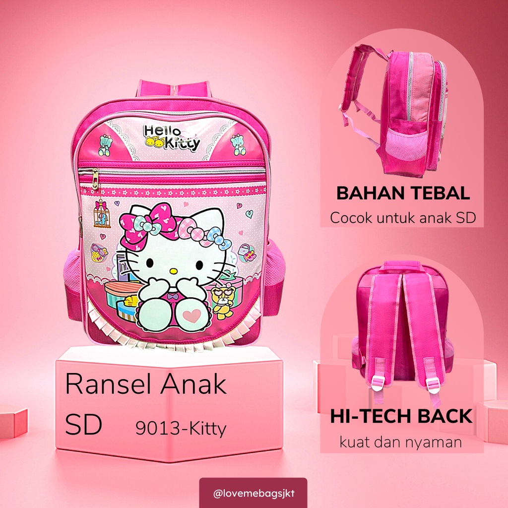 LMB Tas Anak Perempuan Sekolah Import SD Gambar Karakter Kitty Renda Depan Lucu Bahan Nilon Premium Tebal