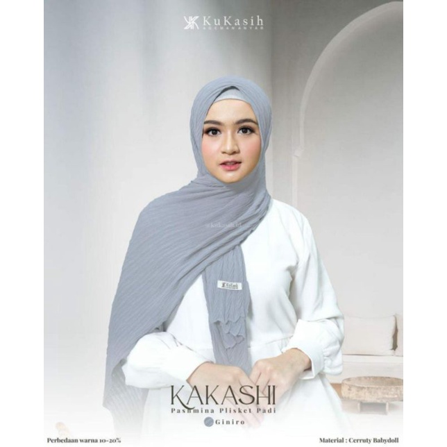 PLISKET PADI PASHMINA KAKASHI BY KUKASIH PUAN KERUDUNG PLISKET TANPA GARIS TENGAH PANJANG BENTUK PLI