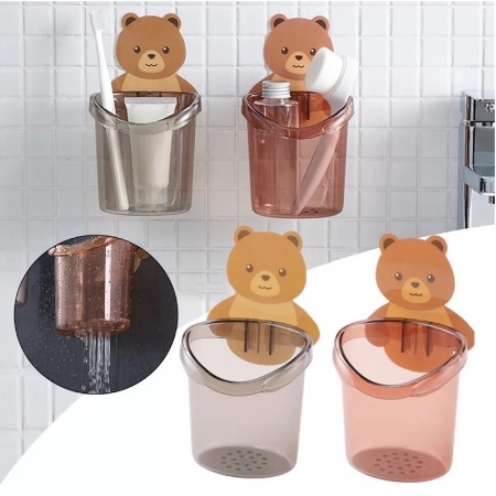 Rak Tempat Sikat Gigi Odol Motif Beruang Cute Wadah Penyimpanan kosmetik Serba Guna Kamar Mandi Dispenser odol