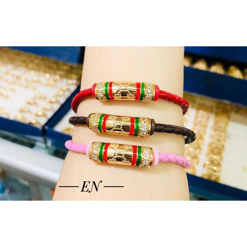 Gelang Rantai Kulit Merah Hitam Pink