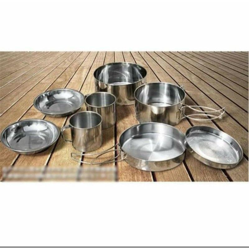 Cooking set merk Camelwil Nesting free gelas - alat masak portabel panci satu set stainless camping outdoor