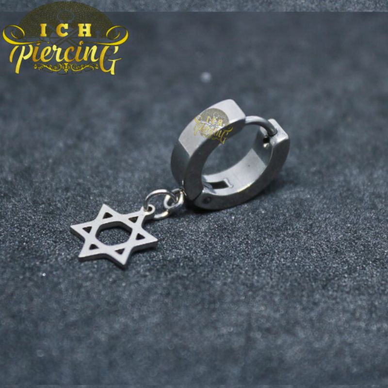 Anting Gantung bintang hexagram silver Tindik Dan Jepit