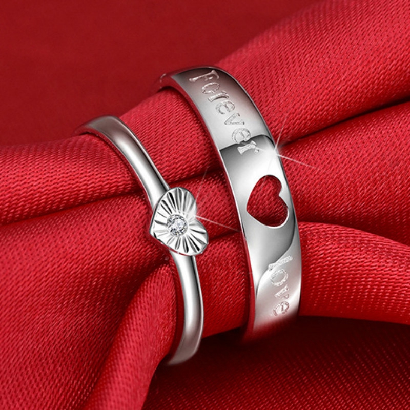 2pcs / Set Cincin Sterling Silver Dapat Disesuaikan Untuk Pasangan