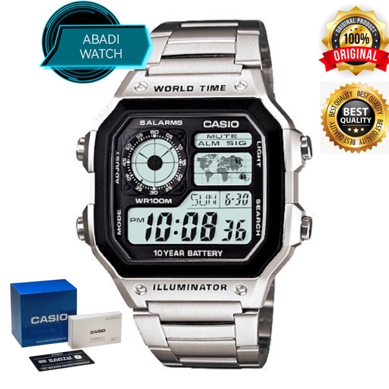 JAM TANGAN CASIO AE-1200 WHD DIGITAL RANTAI STAINLESS ANTI AIR ORIGINAL BUKAN BM