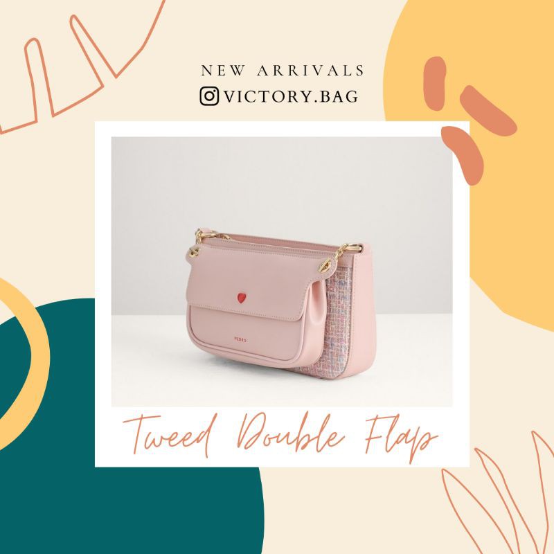 Pedro Tweed Double Flap Shoulder Gift Box Tas Wanita Pedro