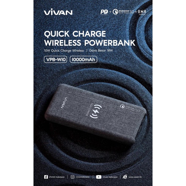 Vivan VPB-W10 10000mAh Qi Wireless Power bank Quick Charge Original