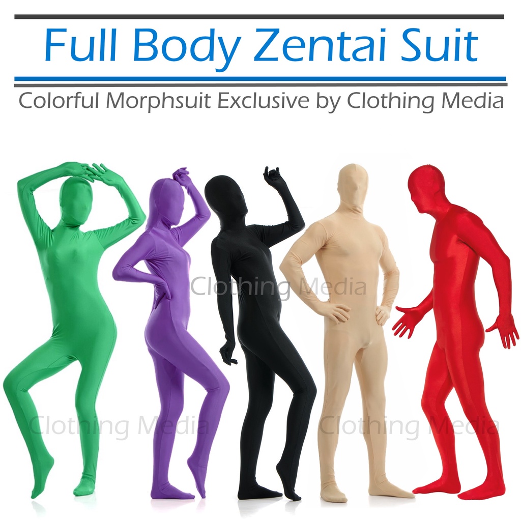 Full Body Zentai Spandex Lycra Kostum Catsuit Unitard Pria Wanita Hood