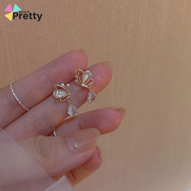 Opal Butterfly Love Water Drop Zircon Stud Earrings Desain Niche Wanita Temperamen Kelas Atas - PD