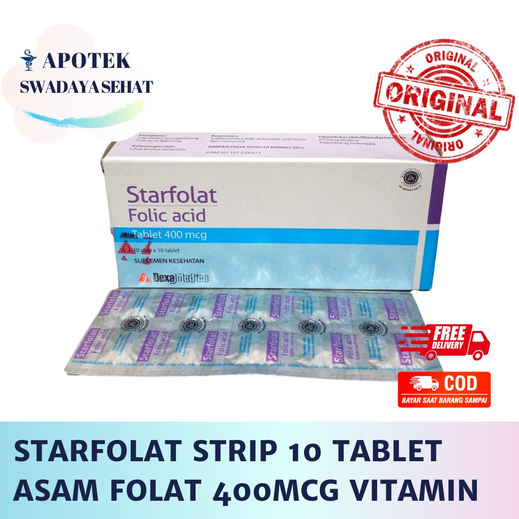 STARFOLAT STRIP 10 Tablet - Asam Folat 400 Mcg Folic Acid Suplemen Ibu Hamil