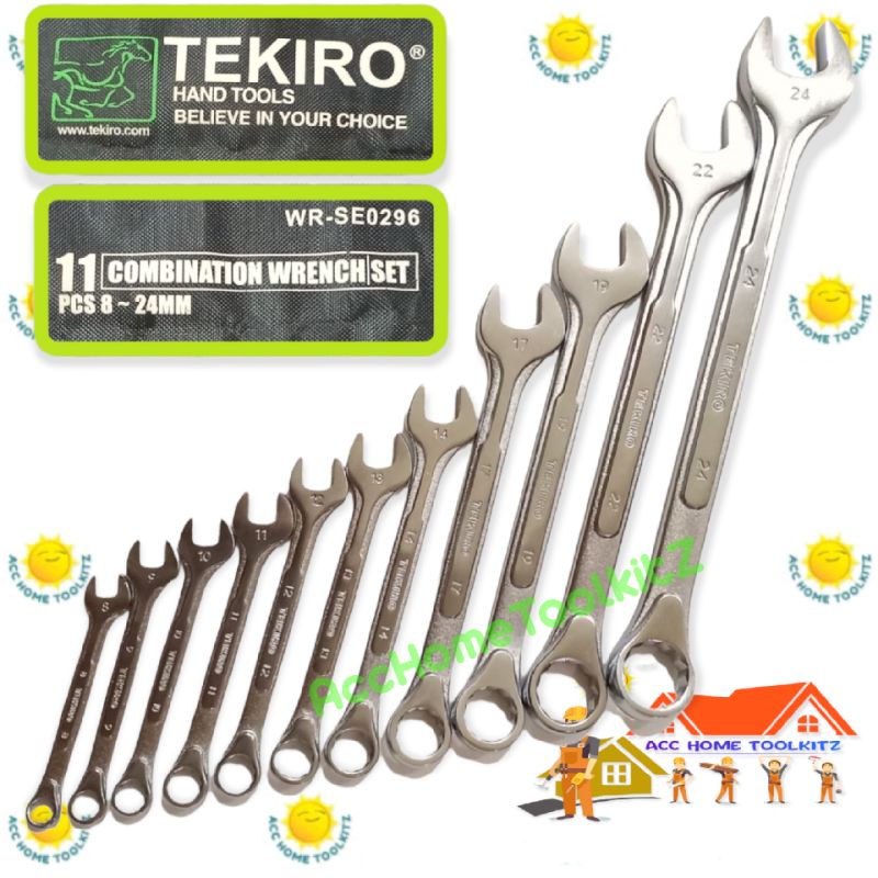 TEKIRO Kunci Ring Pas Set 11 Pcs Ukuran 8 - 24 / 8MM , 9MM , 10MM , 11MM , 12MM , 12MM , 13MM , 14MM , 17MM , 19MM , 22MM , 24MM