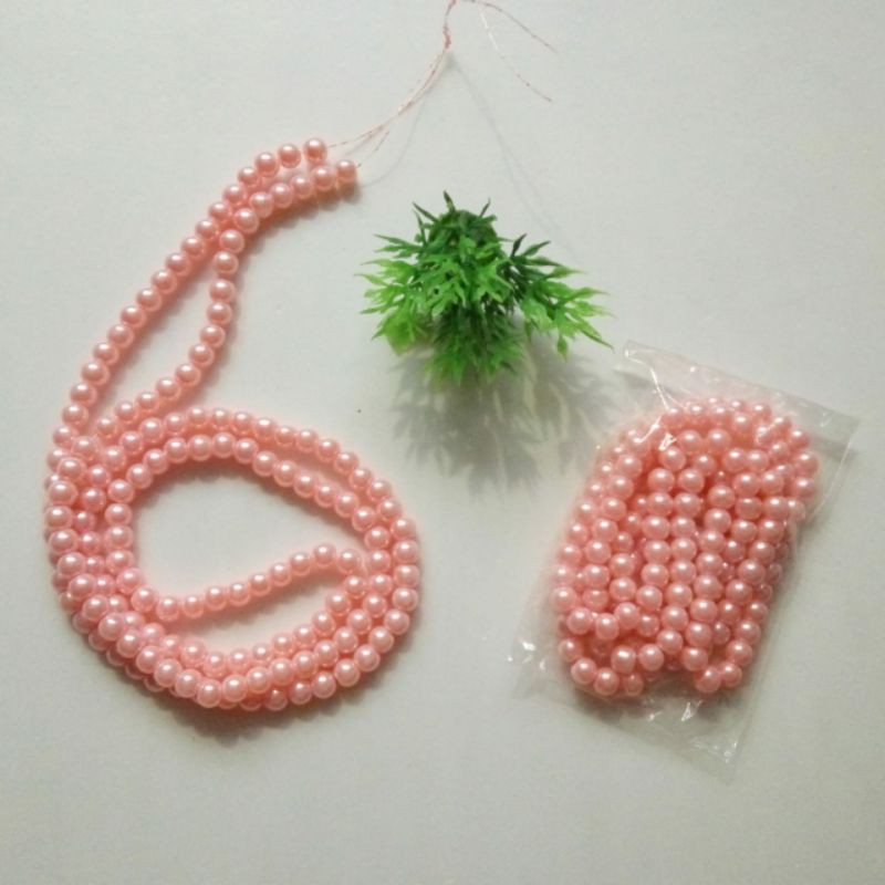 mutsin berat asli ukuran 6mm mutiara sintetis manik pink muda