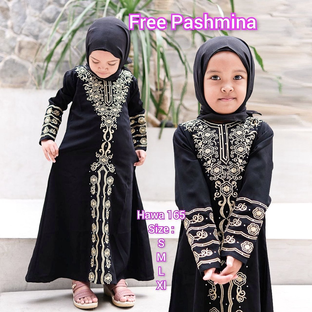 Hawa 165 Anak ABAYA ANAK BEST SELLER FREE PASHMINA Gallery Exclusive Abaya Hitam Gamis Anak Bordir A