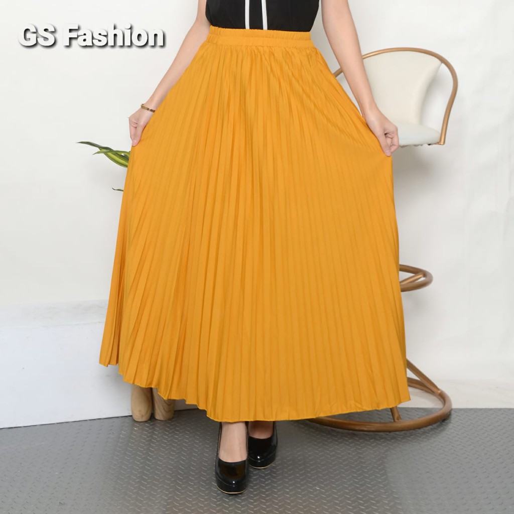 GS-ROK PLISKET PREMIUM /ROK PANJANG MUSLIM/ ROK MAYUNG BAHAN HYGET PREMIUM GRADE A-MUSTARD
