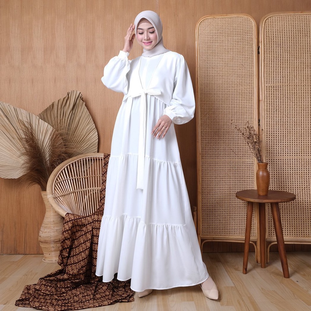 Vesta Dress Pakaian Baju Busana Gamis Gaun Pesta Panjang Busui Muslimah Putih