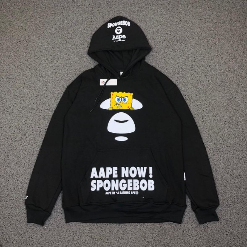 SWEATSHIRT HOODIE AAPE NOW X SPONGEBOB BLACK PREMIUM HIGH QUALITY
