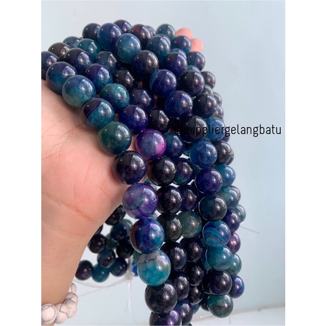 natural APATITE 14mm bahan aksesoris gemstone premium biru ungu akik