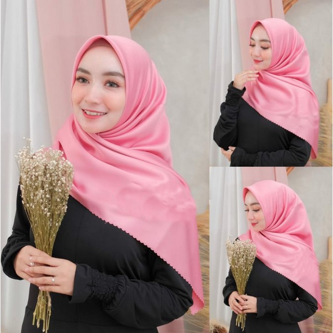 HIJAB SEGI EMPAT SATIN LASERCUT NON JUMBO MOTIF POLOS SATIN BKN DIAMOND WOLFIS SYARI CADAR TERBARU
