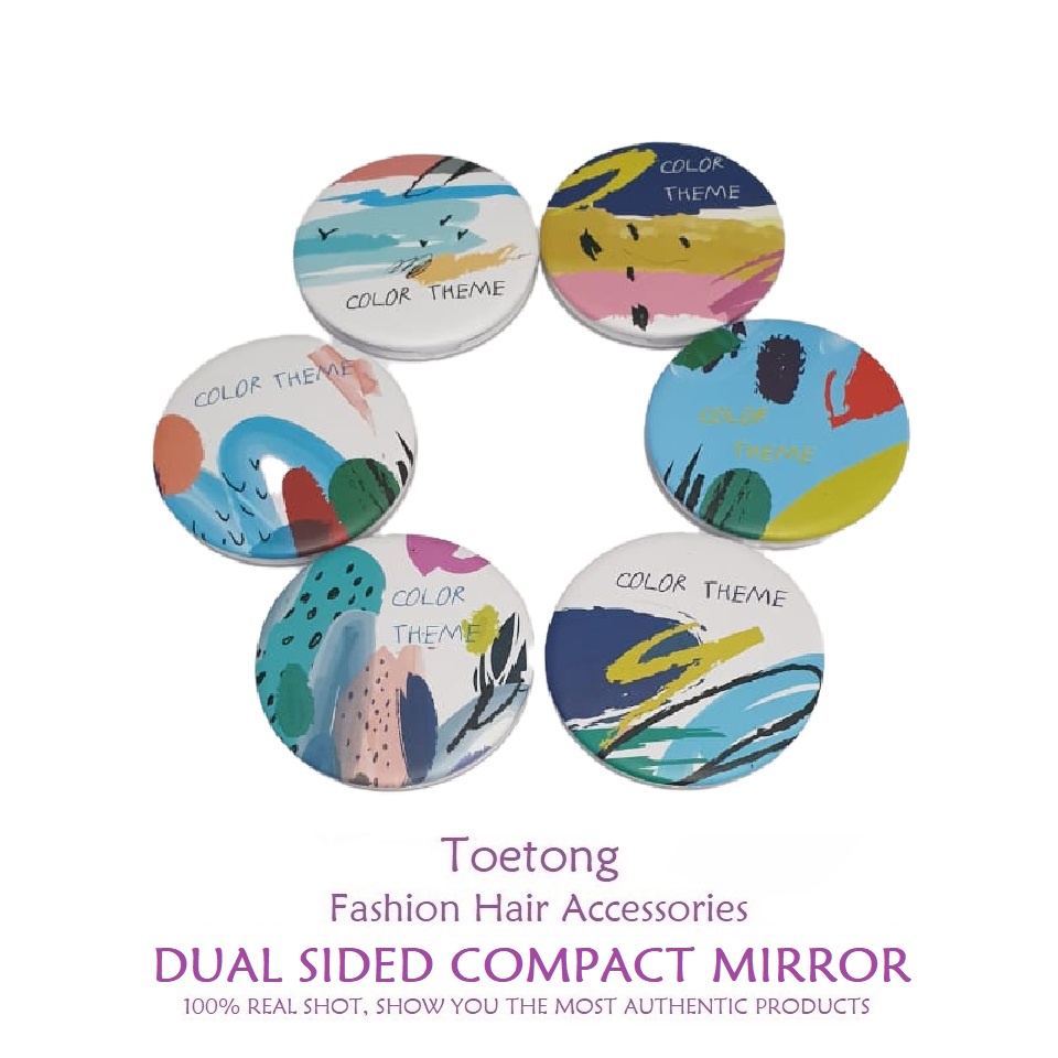 Cermin Rias Lipat Dua Sisi Diameter 7.5cm Kaca Makeup Bulat Portable Double Sided Compact Mirror-CL B(369F3)-C. THEME