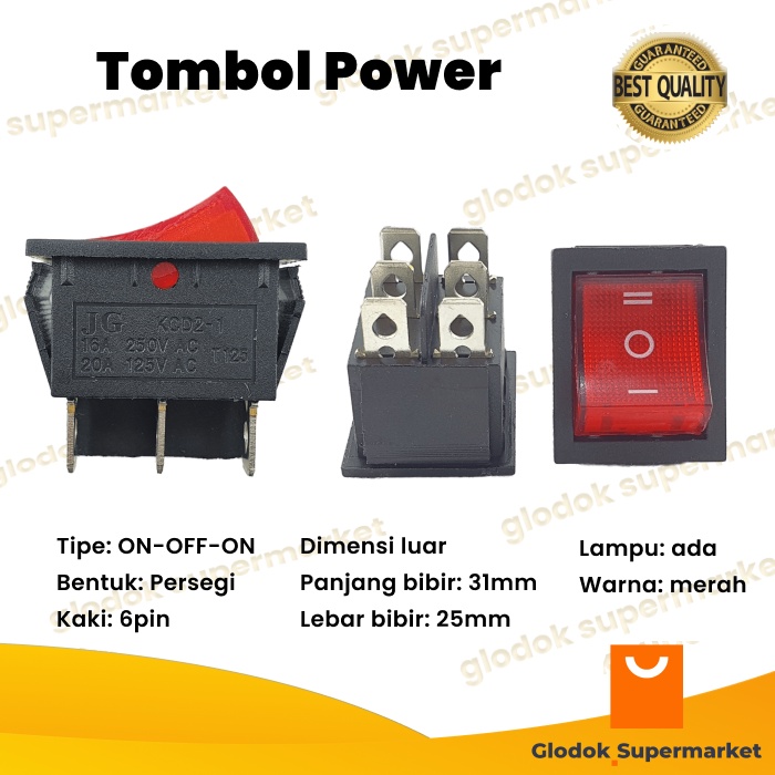 Saklar 6 pin On Off On Tombol Rocker 3 Posisi Lampu KCD2-1 Power Switch 6pin