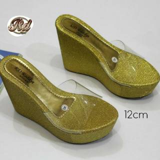 WEDGES SANDAL  WANITA GLITTER TINGGI 12CM SENDAL PESTA  