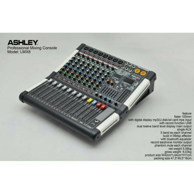 MIXER ASHLEY LMX8 8 CHANNEL FULL MONO (USB, BLUETOOTH) ORIGINAL